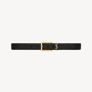 Yves Saint Laurent Cassandra Black Belt with Gold Buckle Size 85